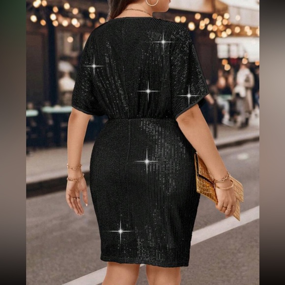Luxe plus batwing sleeve party sequins dress - Picture 7 of 12